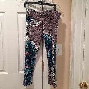 Purple and blue floral patterned workout pants